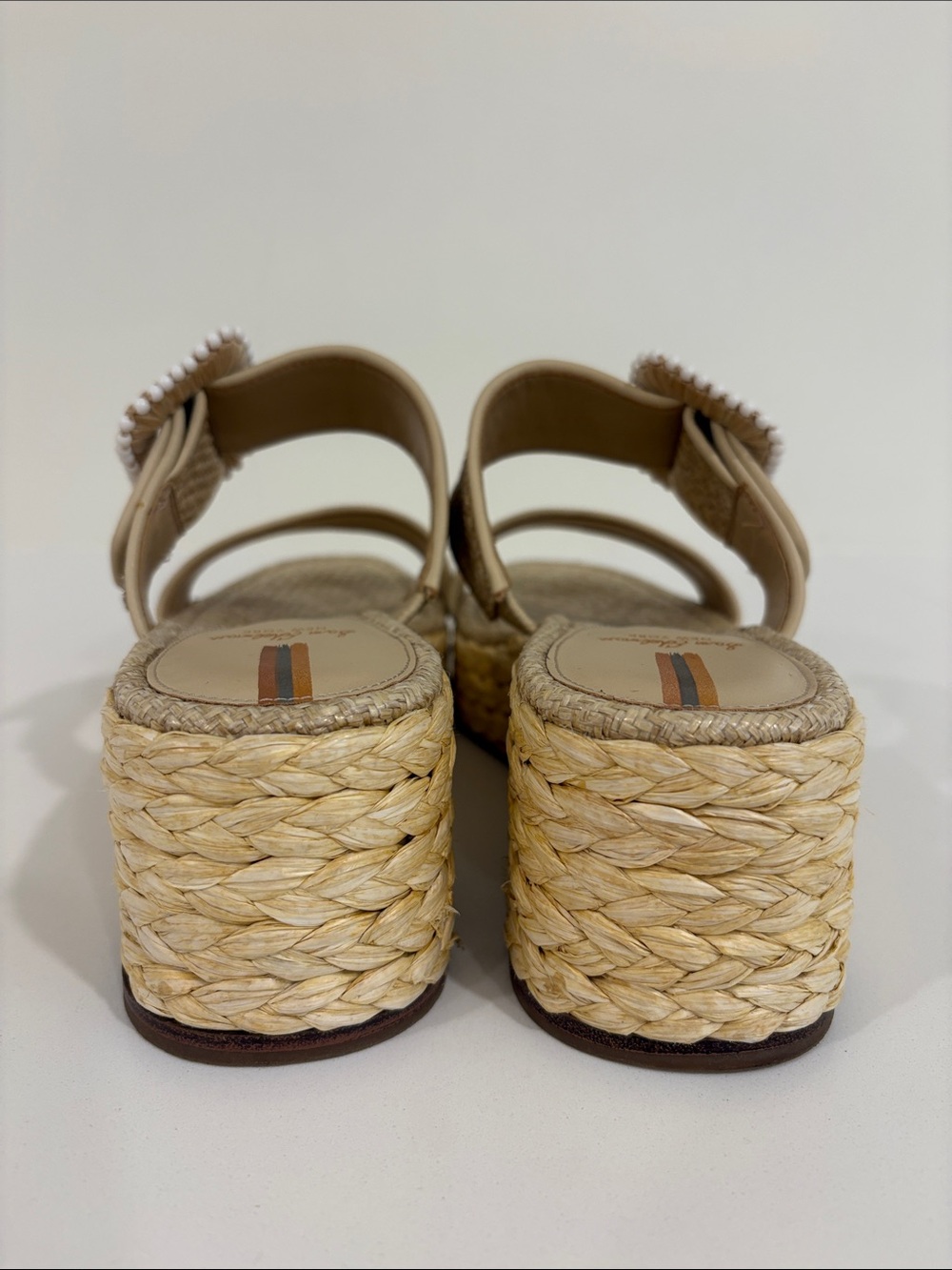 Sam Edelman Natural Raffia Platform Slides with Pearl-Trim Buckle - Picture 4 of 5